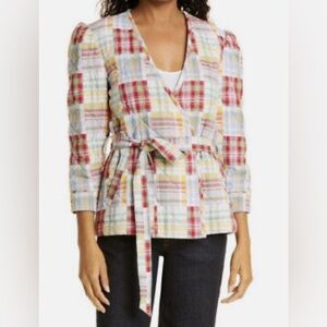 Cinq à Sept Triss Quilted Organic Cotton Wrap Jacket In Meadow Multi XS New